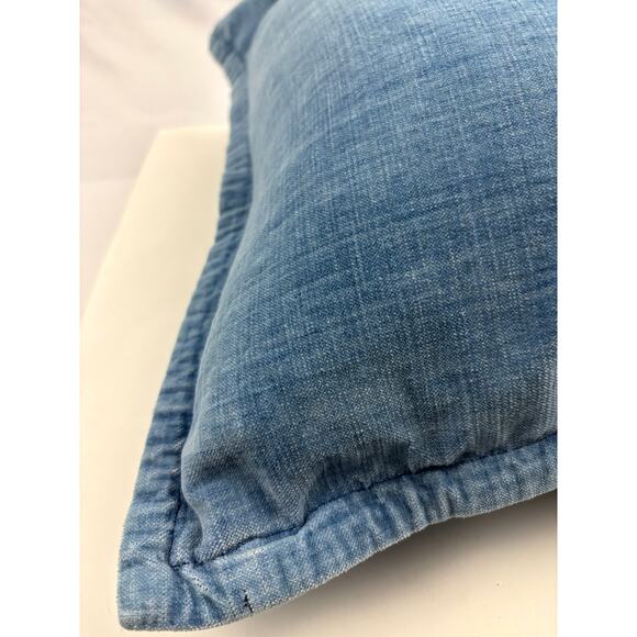 Pottery Barn Blue Denim Decorative Pillow 100% Cotton 20" x 20" Down Feathers - Picture 2 of 11